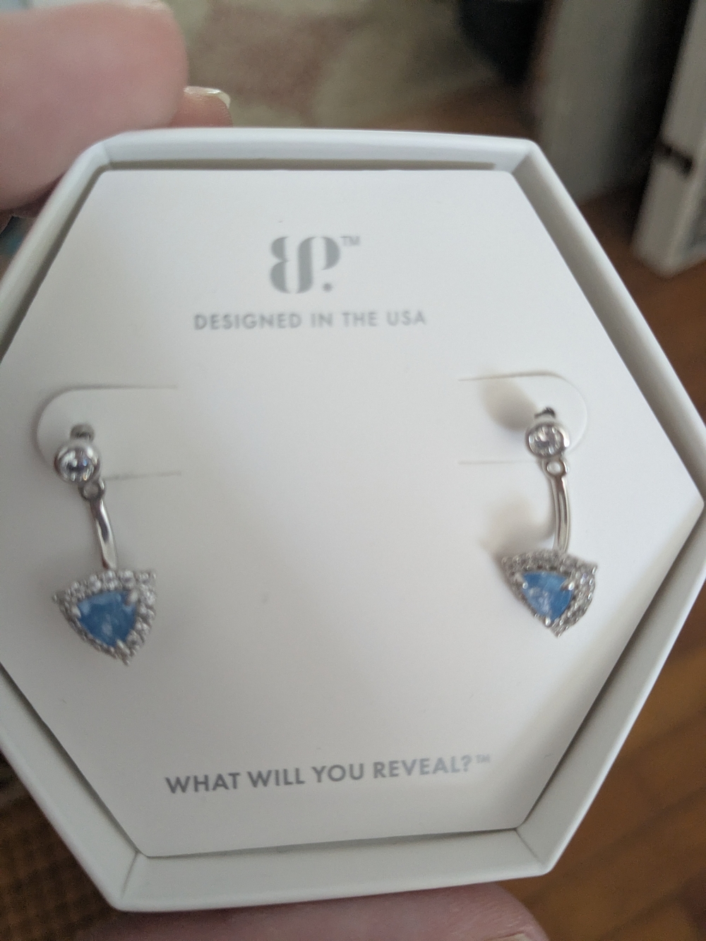 bp Silver-Tone Drop Earrings with Light Blue Crystals